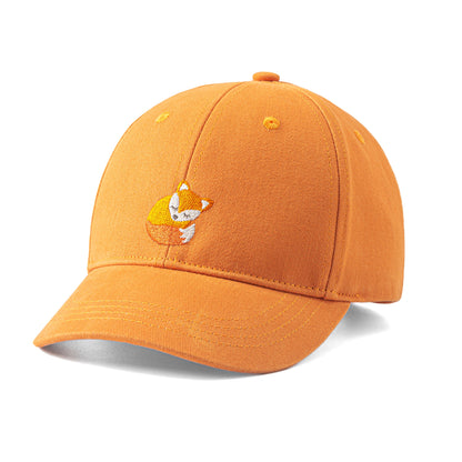 Vintage Orange Kids Baseball Hat: Little Fox, Soft Cotton (3-6/7 Years)